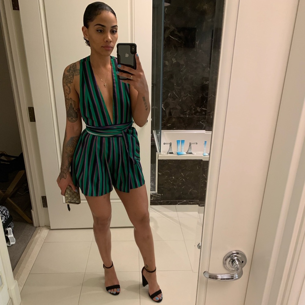 Green striped Romper